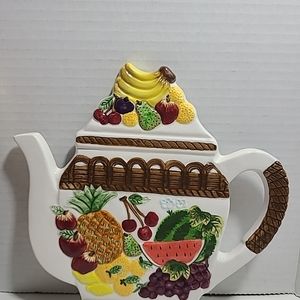 Vintage Trivet Reverse For Wall Plaque Fruit Paradise Hand Painted Fine Ceramicw